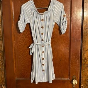 Blue and white striped dress